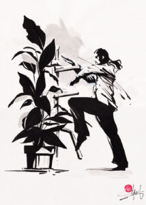 Dessin à l'encre de Chine d'un maître de kung fu wing chun